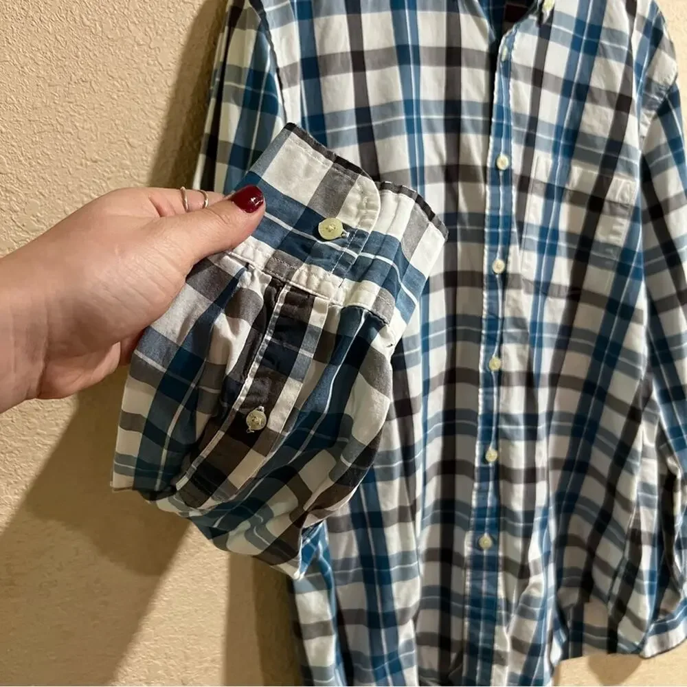 J. Crew blue plaid cotton button down shirt